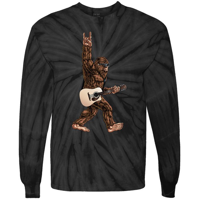 Bigfoot Playing Acoustic Guitar Rock On Sasquatch Big Foot Tie-Dye Long Sleeve Shirt