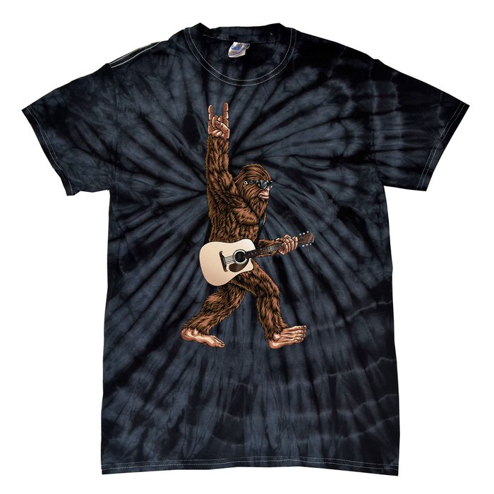 Bigfoot Playing Acoustic Guitar Rock On Sasquatch Big Foot Tie-Dye T-Shirt