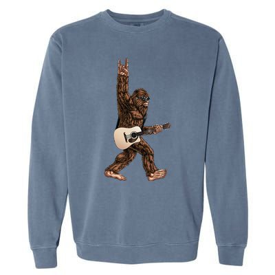 Bigfoot Playing Acoustic Guitar Rock On Sasquatch Big Foot Garment-Dyed Sweatshirt