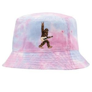 Bigfoot Playing Acoustic Guitar Rock On Sasquatch Big Foot Tie-Dyed Bucket Hat