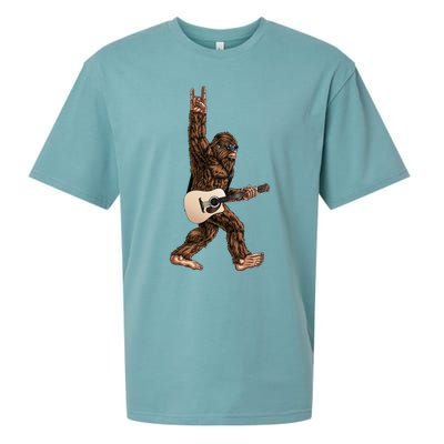 Bigfoot Playing Acoustic Guitar Rock On Sasquatch Big Foot Sueded Cloud Jersey T-Shirt