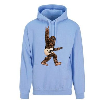 Bigfoot Playing Acoustic Guitar Rock On Sasquatch Big Foot Unisex Surf Hoodie