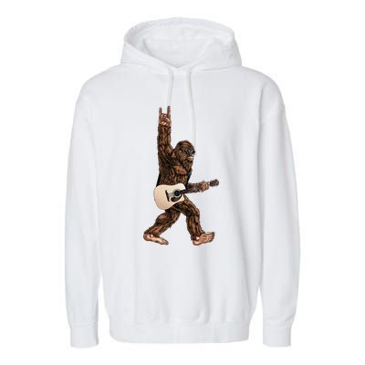 Bigfoot Playing Acoustic Guitar Rock On Sasquatch Big Foot Garment-Dyed Fleece Hoodie