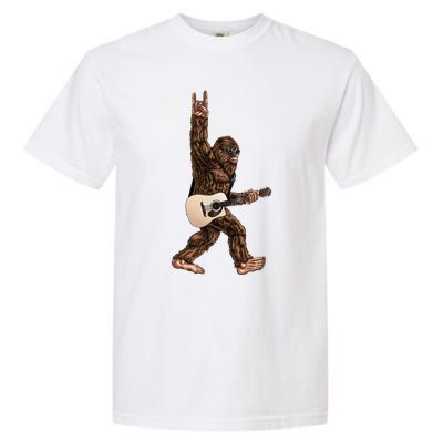 Bigfoot Playing Acoustic Guitar Rock On Sasquatch Big Foot Garment-Dyed Heavyweight T-Shirt