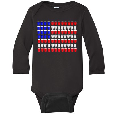 Beer Pong American Flag Red White Blue Usa Baby Long Sleeve Bodysuit