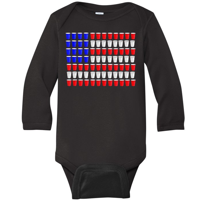 Beer Pong American Flag Red White Blue Usa Baby Long Sleeve Bodysuit