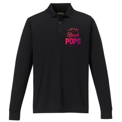 Blessed Pops A Dad Grandpas Pride Dad Grandpa Cool Gift Performance Long Sleeve Polo