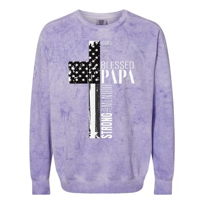 Blessed Papa American Flag Christian Religious Fathers Day Colorblast Crewneck Sweatshirt