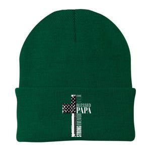 Blessed Papa American Flag Christian Religious Fathers Day Knit Cap Winter Beanie