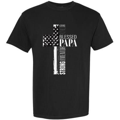 Blessed Papa American Flag Christian Religious Fathers Day Garment-Dyed Heavyweight T-Shirt