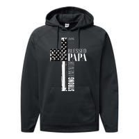 Blessed Papa American Flag Christian Religious Fathers Day Performance Fleece Hoodie