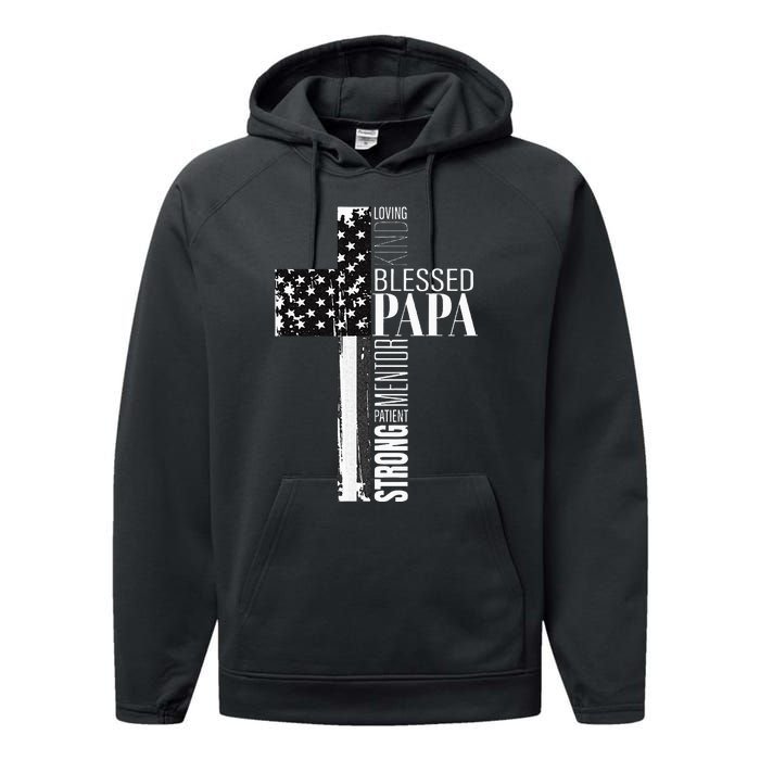 Blessed Papa American Flag Christian Religious Fathers Day Performance Fleece Hoodie