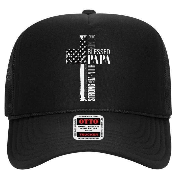 Blessed Papa American Flag Christian Religious Fathers Day High Crown Mesh Back Trucker Hat