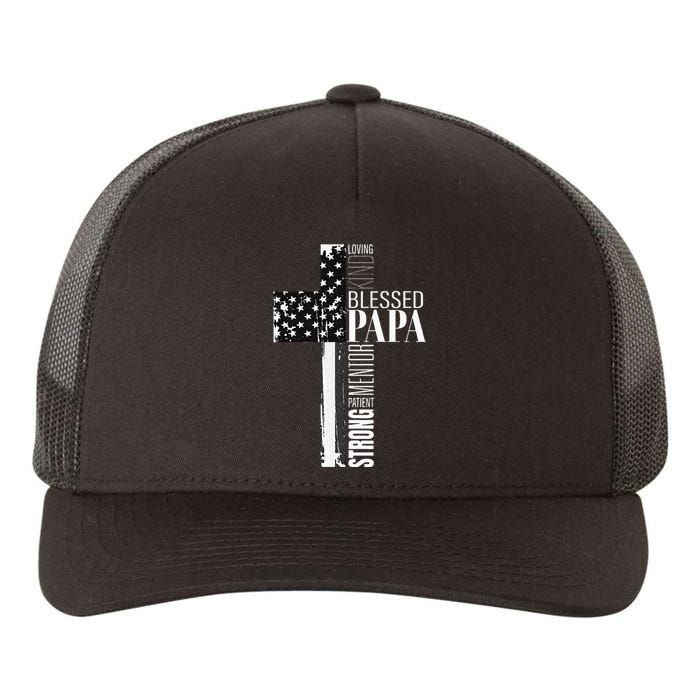 Blessed Papa American Flag Christian Religious Fathers Day Yupoong Adult 5-Panel Trucker Hat