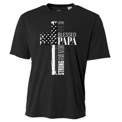 Blessed Papa American Flag Christian Religious Fathers Day Cooling Performance Crew T-Shirt