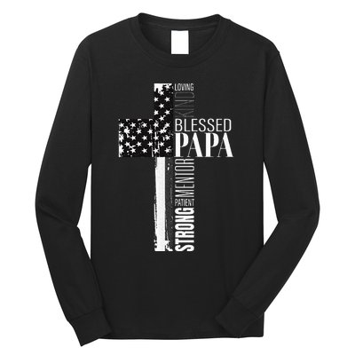 Blessed Papa American Flag Christian Religious Fathers Day Long Sleeve Shirt