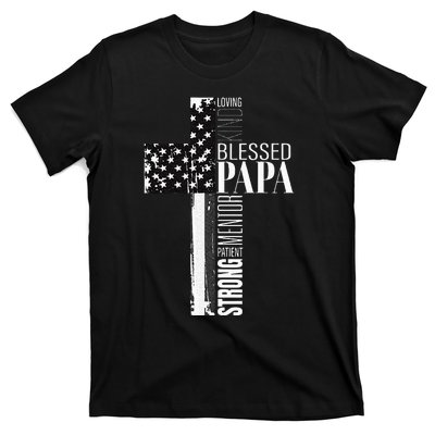 Blessed Papa American Flag Christian Religious Fathers Day T-Shirt