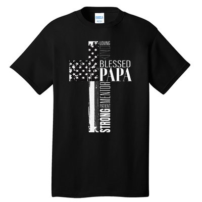 Blessed Papa American Flag Christian Religious Fathers Day Tall T-Shirt