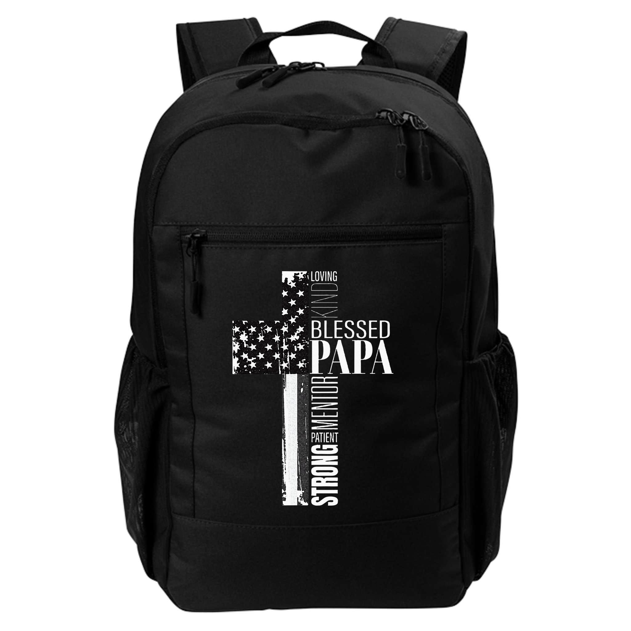 Blessed Papa American Flag Christian Religious Fathers Day Backpack
