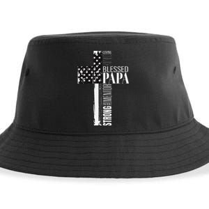 Blessed Papa American Flag Christian Religious Fathers Day Sustainable Bucket Hat