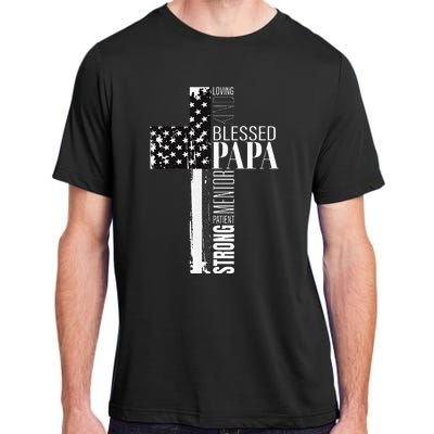 Blessed Papa American Flag Christian Religious Fathers Day Adult ChromaSoft Performance T-Shirt