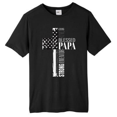 Blessed Papa American Flag Christian Religious Fathers Day Tall Fusion ChromaSoft Performance T-Shirt