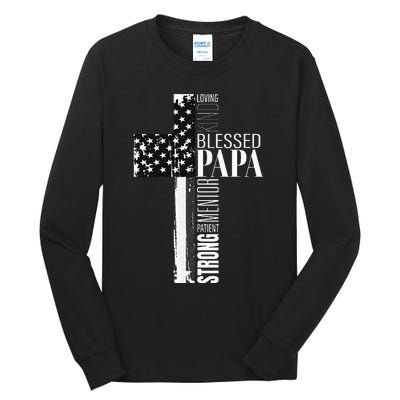 Blessed Papa American Flag Christian Religious Fathers Day Tall Long Sleeve T-Shirt