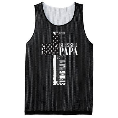 Blessed Papa American Flag Christian Religious Fathers Day Mesh Reversible Basketball Jersey Tank