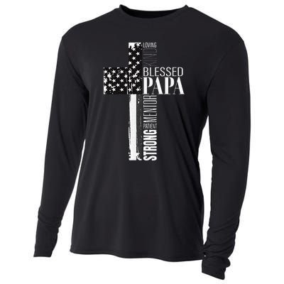 Blessed Papa American Flag Christian Religious Fathers Day Cooling Performance Long Sleeve Crew