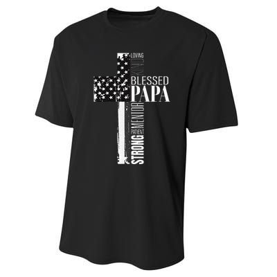 Blessed Papa American Flag Christian Religious Fathers Day Performance Sprint T-Shirt