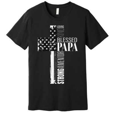 Blessed Papa American Flag Christian Religious Fathers Day Premium T-Shirt