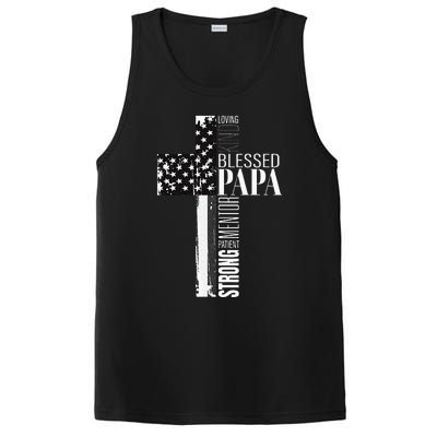 Blessed Papa American Flag Christian Religious Fathers Day PosiCharge Competitor Tank