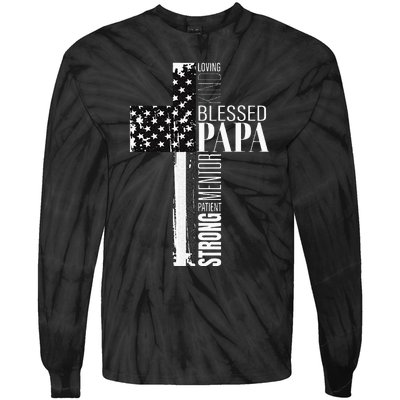 Blessed Papa American Flag Christian Religious Fathers Day Tie-Dye Long Sleeve Shirt