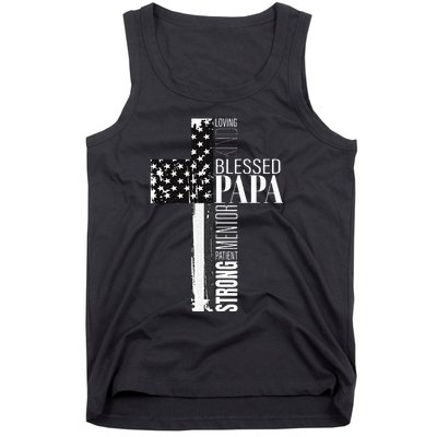 Blessed Papa American Flag Christian Religious Fathers Day Tank Top