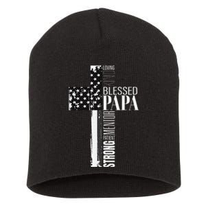 Blessed Papa American Flag Christian Religious Fathers Day Short Acrylic Beanie