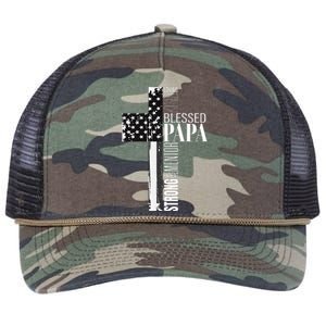 Blessed Papa American Flag Christian Religious Fathers Day Retro Rope Trucker Hat Cap