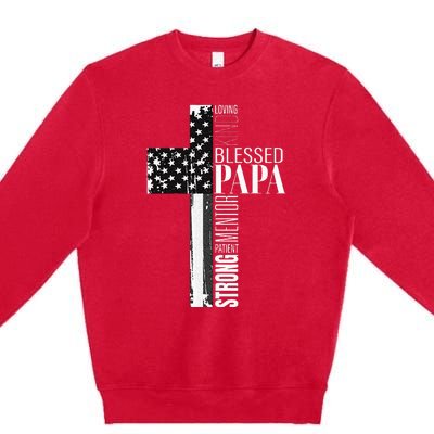 Blessed Papa American Flag Christian Religious Fathers Day Premium Crewneck Sweatshirt