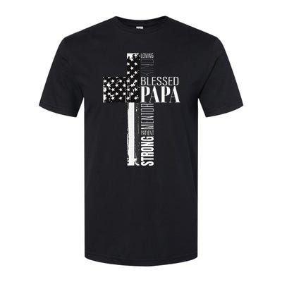 Blessed Papa American Flag Christian Religious Fathers Day Softstyle CVC T-Shirt