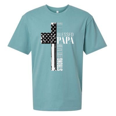 Blessed Papa American Flag Christian Religious Fathers Day Sueded Cloud Jersey T-Shirt