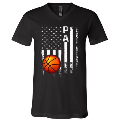 Basketball Pa American Flag Vintage Christmas Xmas V-Neck T-Shirt