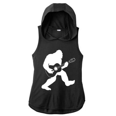 Bigfoot Playing Acoustic Guitar Ladies PosiCharge Tri-Blend Wicking Draft Hoodie Tank