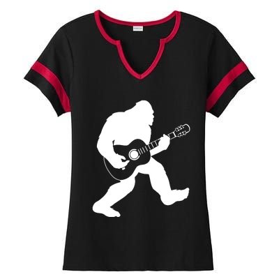 Bigfoot Playing Acoustic Guitar Ladies Halftime Notch Neck Tee