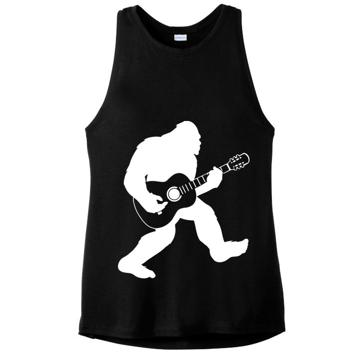 Bigfoot Playing Acoustic Guitar Ladies PosiCharge Tri-Blend Wicking Tank