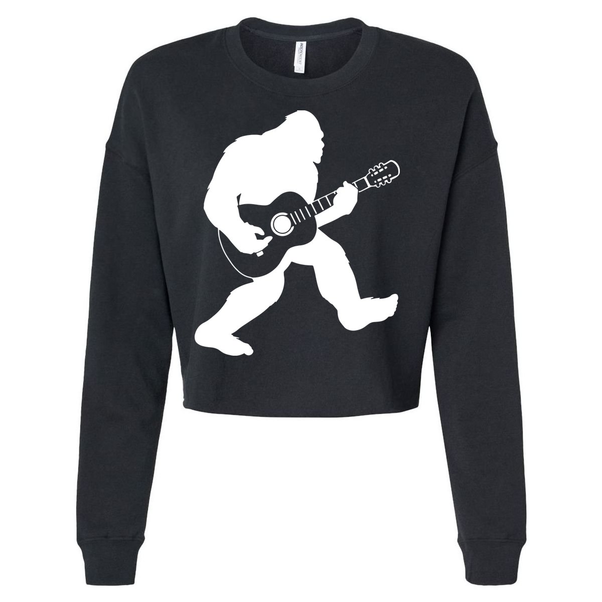 Bigfoot Playing Acoustic Guitar Cropped Pullover Crew