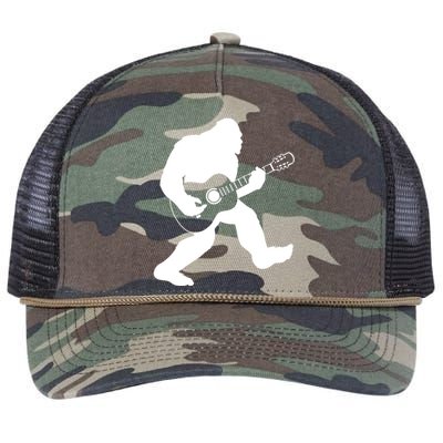 Bigfoot Playing Acoustic Guitar Retro Rope Trucker Hat Cap