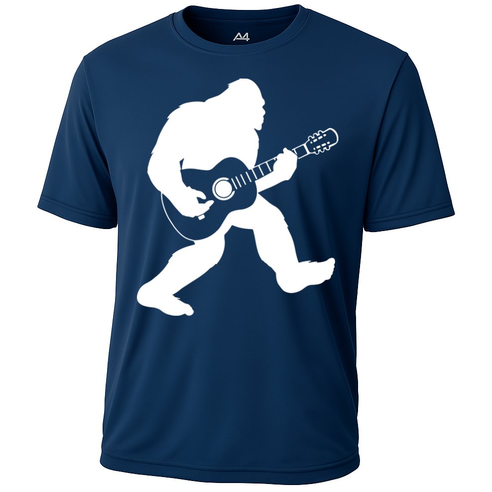 Bigfoot Playing Acoustic Guitar Cooling Performance Crew T-Shirt