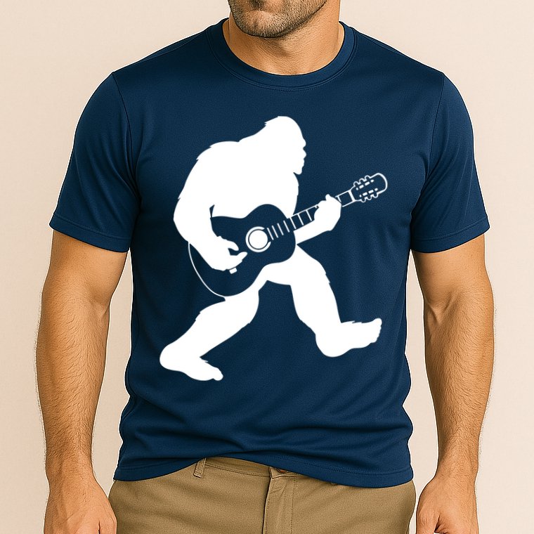 Bigfoot Playing Acoustic Guitar Cooling Performance Crew T-Shirt