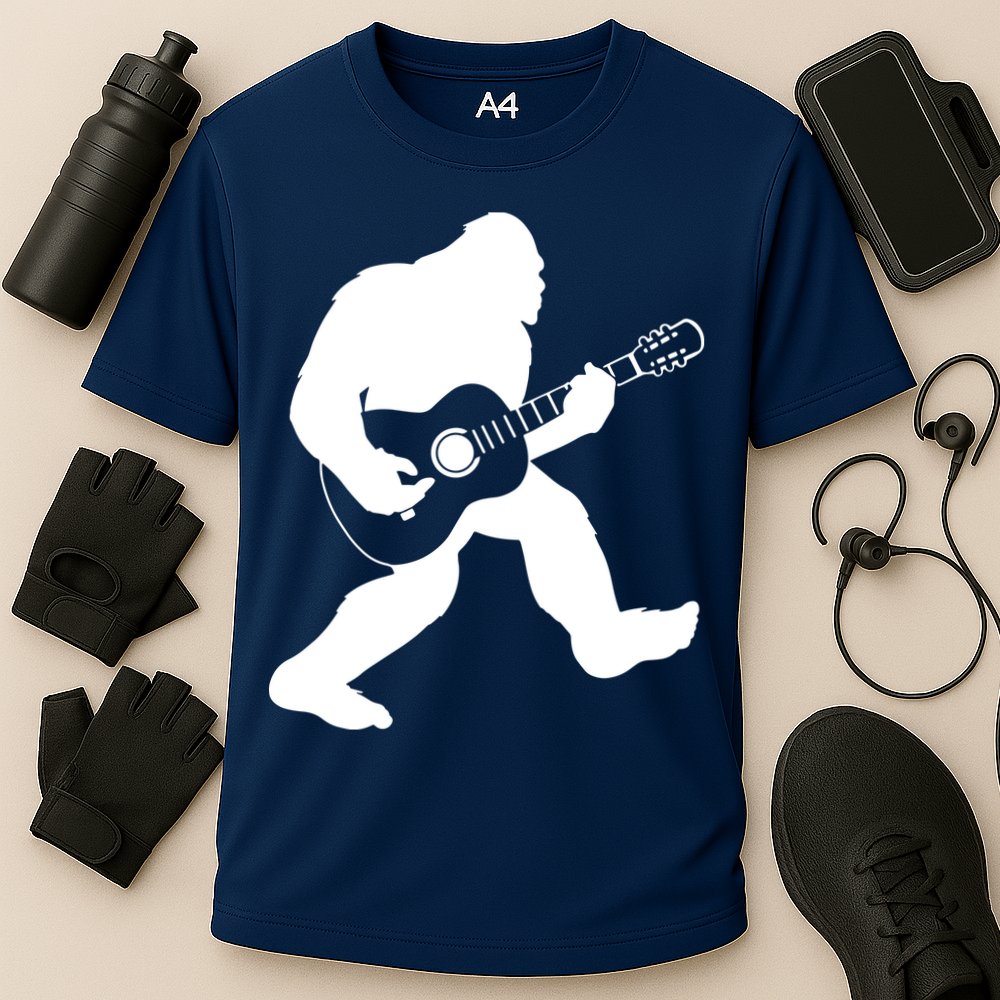 Bigfoot Playing Acoustic Guitar Cooling Performance Crew T-Shirt