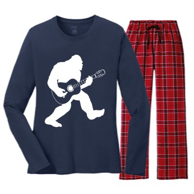 Bigfoot Playing Acoustic Guitar Women's Long Sleeve Flannel Pajama Set 