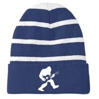 Bigfoot Playing Acoustic Guitar Striped Beanie with Solid Band